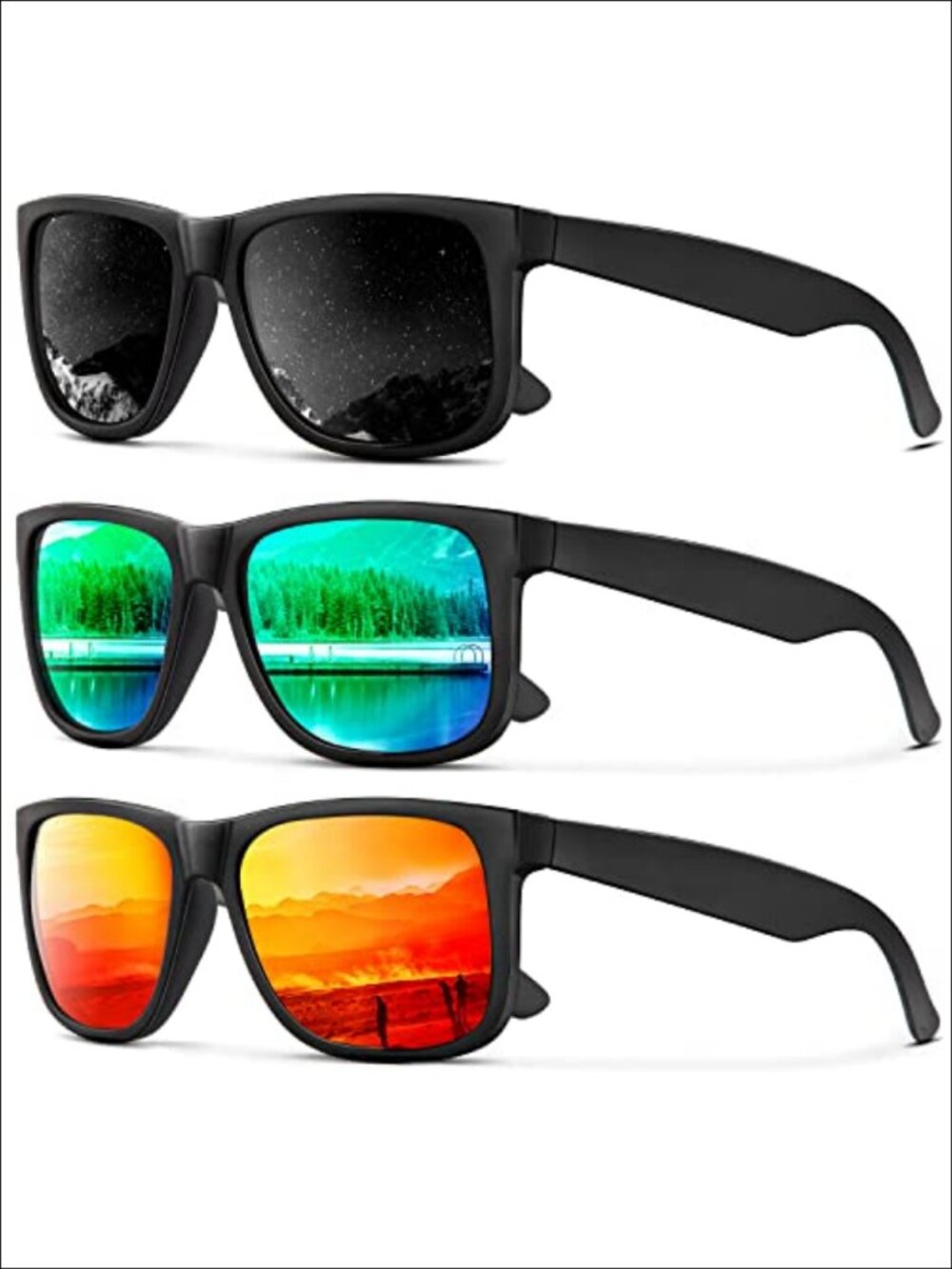 Polarized Sunglasses Unisex Rectangular UV Protection 3 Pack
